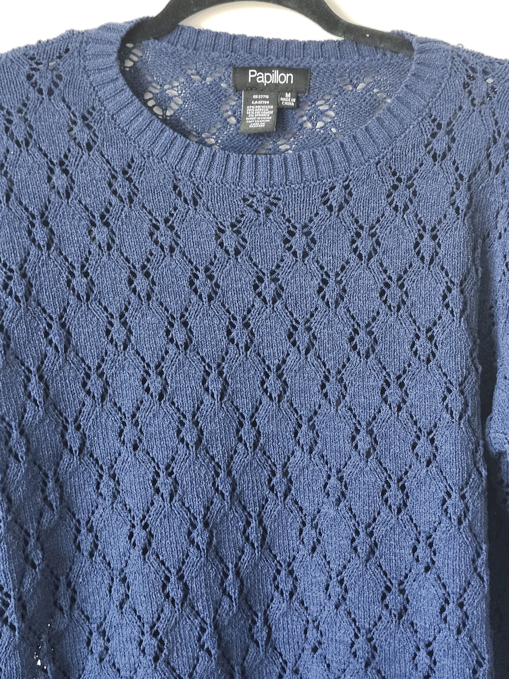 Papillon Blanc Navy Openwork Crewneck Sweater - Picture 5 of 8